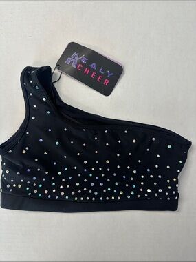 Healy Rhinestone Spangle One Shoulder Sports Bra Cheer Dance YS NEW